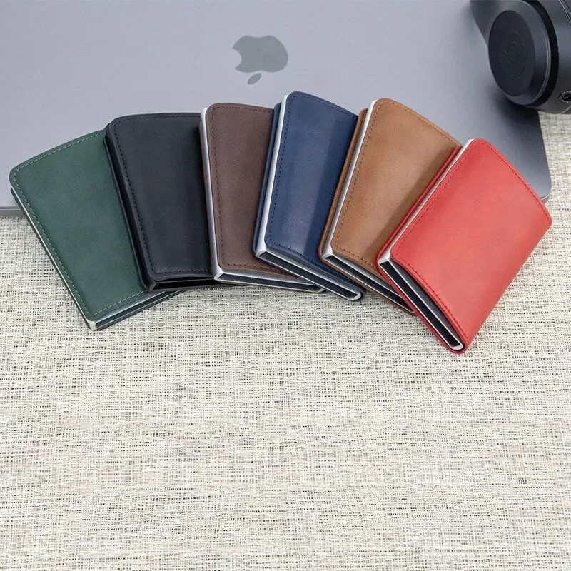 Men And Women New Aluminum Alloy Credit Box Pu Metal RFID Blocking Cards Bag Portable Waterproof Classic Style Card Case