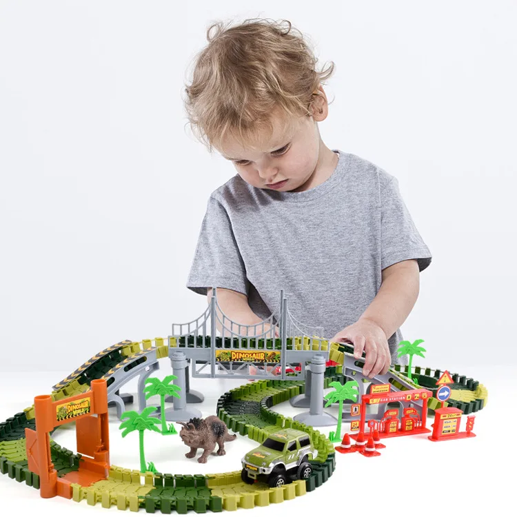 Dinosaur Rail Car 142PCS DIY Assembling Blocks Electric Rail Racing Toys Children's Rail Car Toys