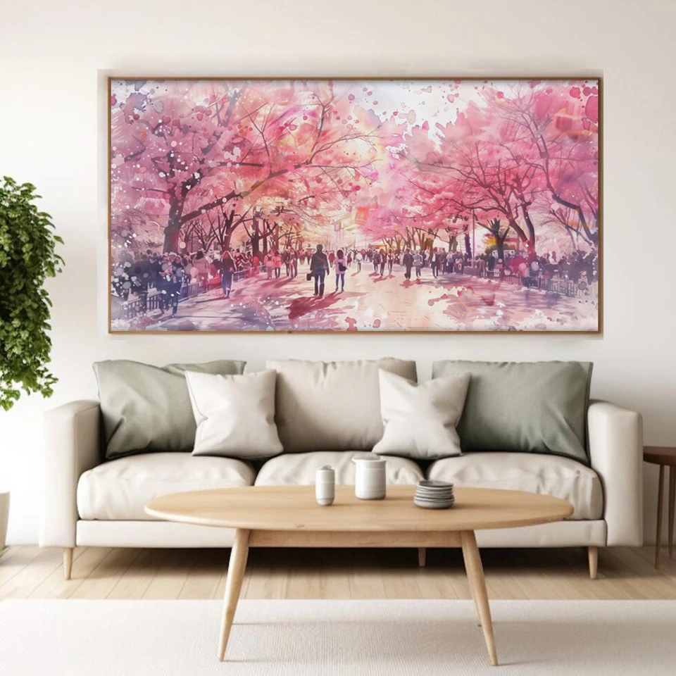 DIY Diamond Painting Large Size Japan Cherry Blossom Street Diamond Cross Stitch Kits Abstract Cherry Blossom,Diamond Mosaic