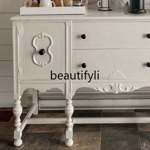 

A139 French solid wood porch decorative partition cabinet retro American porch table side cabinet