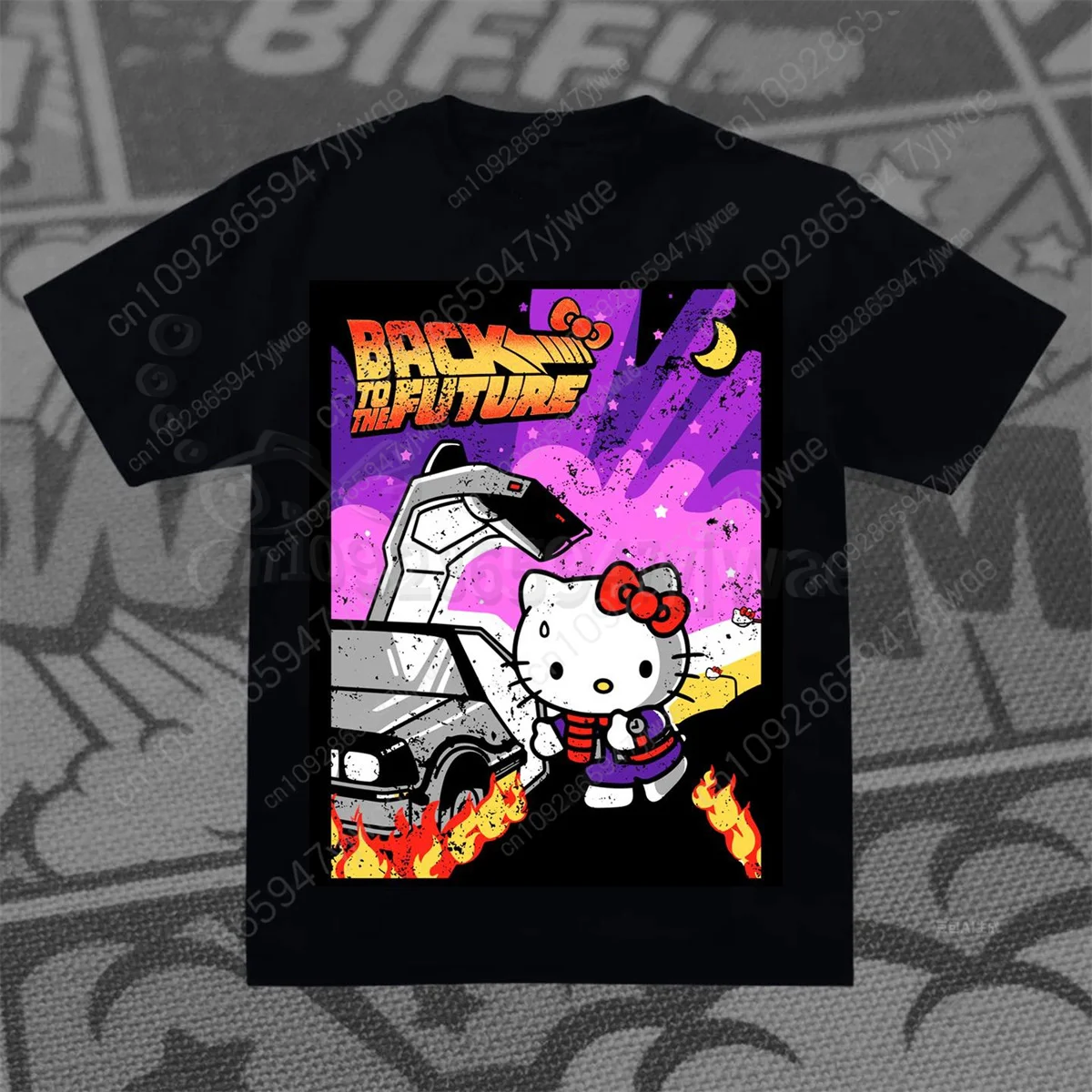 HelloKitty متعة هالوين القطن تي شيرت الكرتون روح الدعابة نمط مطبوعة قصيرة الأكمام طفل الكبار حزب الوالدين ملابس الطفل #3