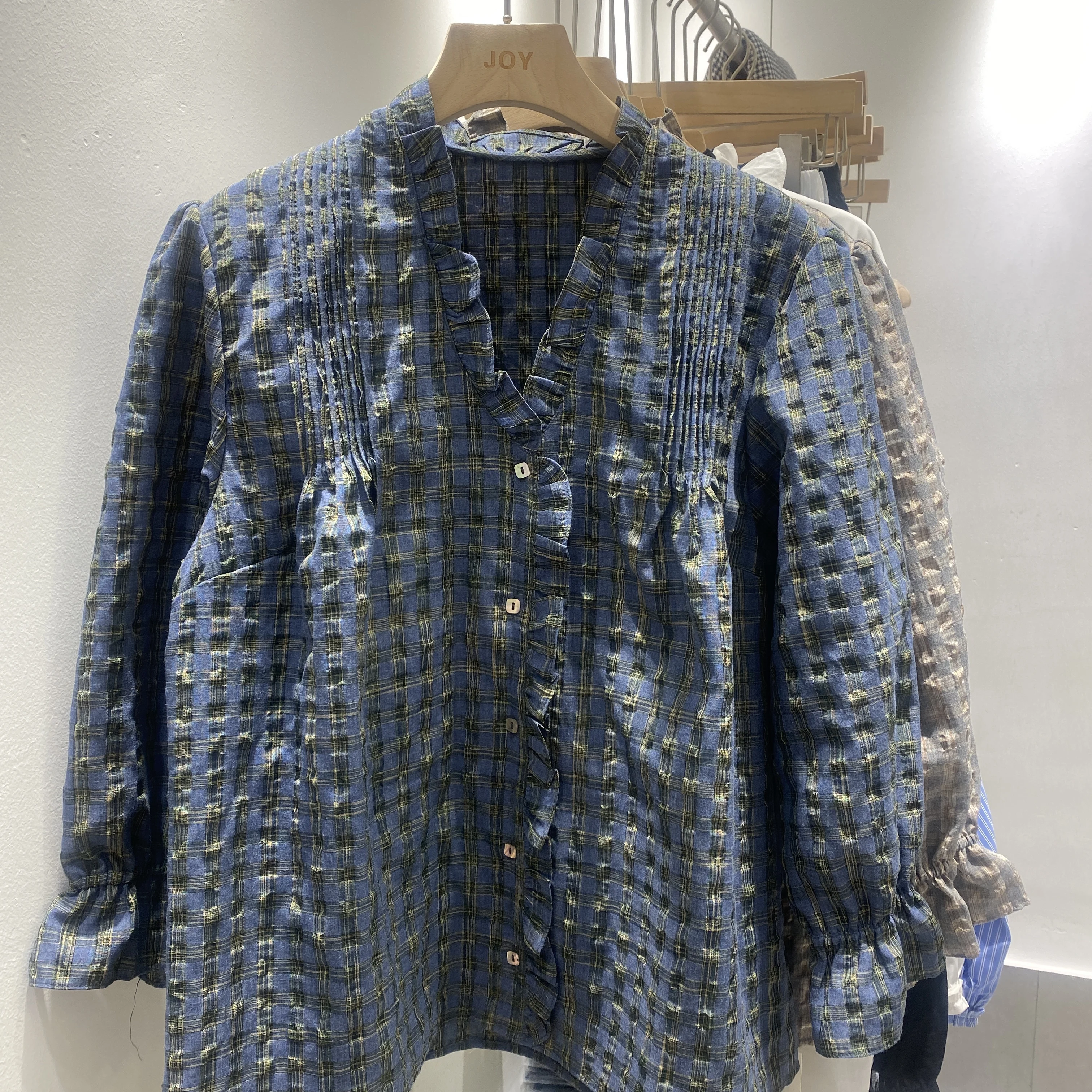 Retro Style Pleated V-Neck Loose Women's Shirt Spring Summer Floral  Design Cotton Blend Breathable Comfortable Seven Sleeve