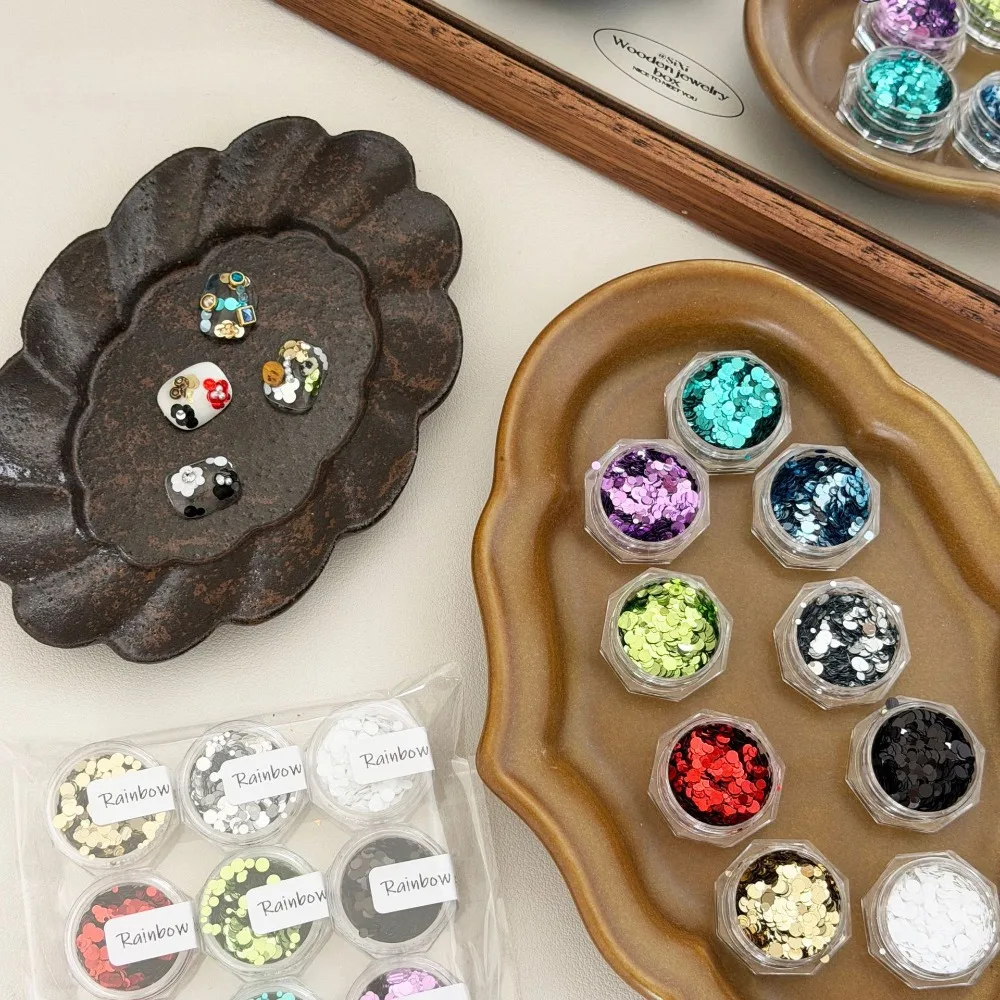 Ins Wind Mirror Bottom Circular Glitter, Sparkling Nail Material, DIY Wear on Nail Material Nail Accessories