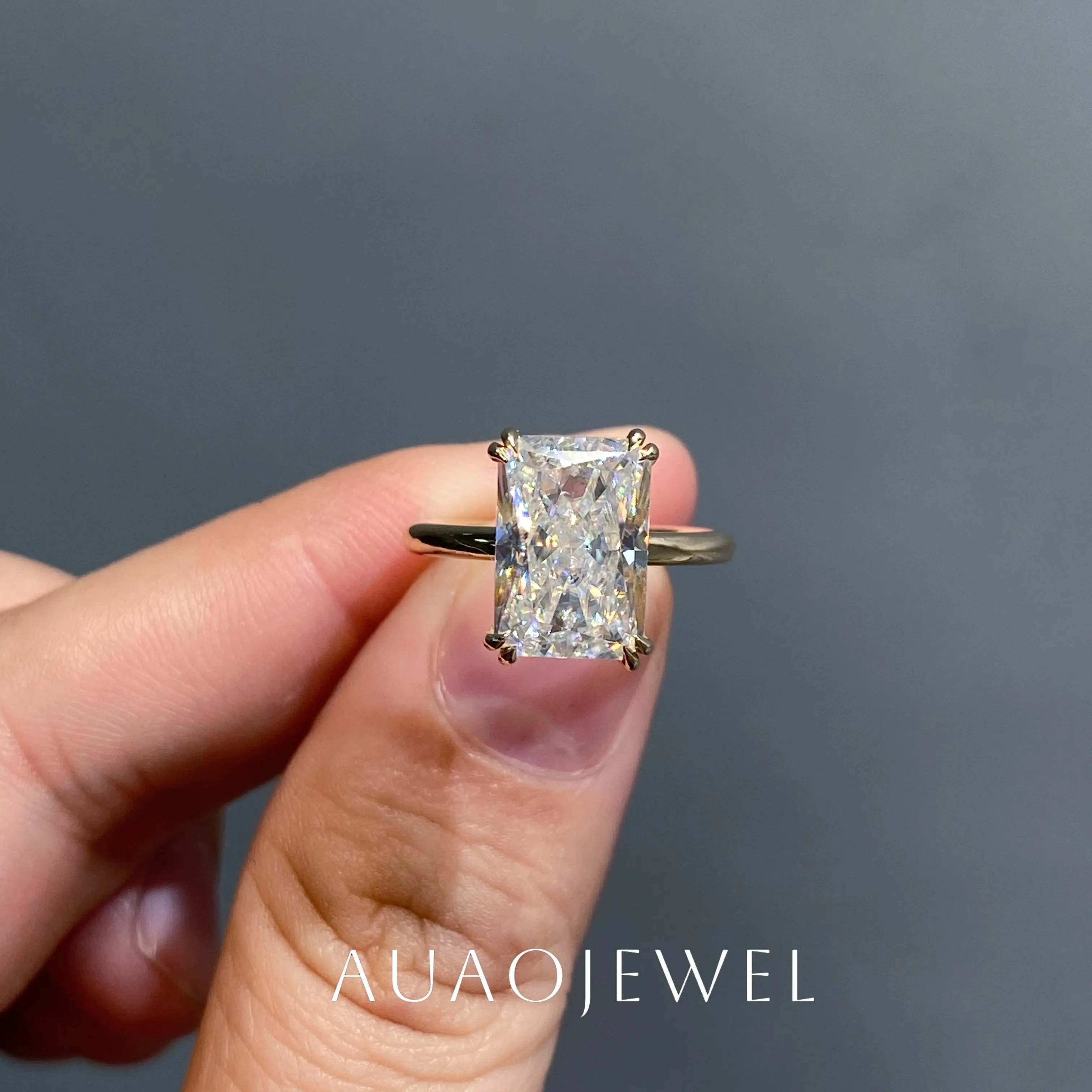 AUAOJEWEL 4 Carat Moissanite Ring 7.5*11 mm Crushed Ice Radiant Cut 9K 14K 18K Solid Yellow Gold for Woman Wedding Fine Jewelry