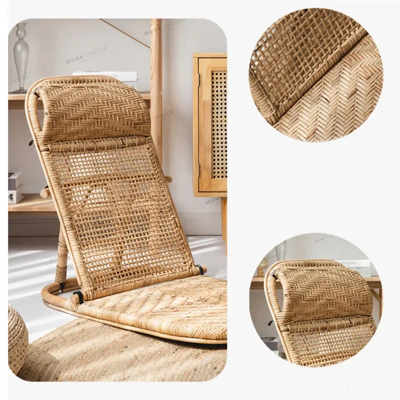 Portable Folding Rattan Beach Chair Bamboo Floor Lawn Pool Deck Chair Sun Lounger Camping Deck Chair