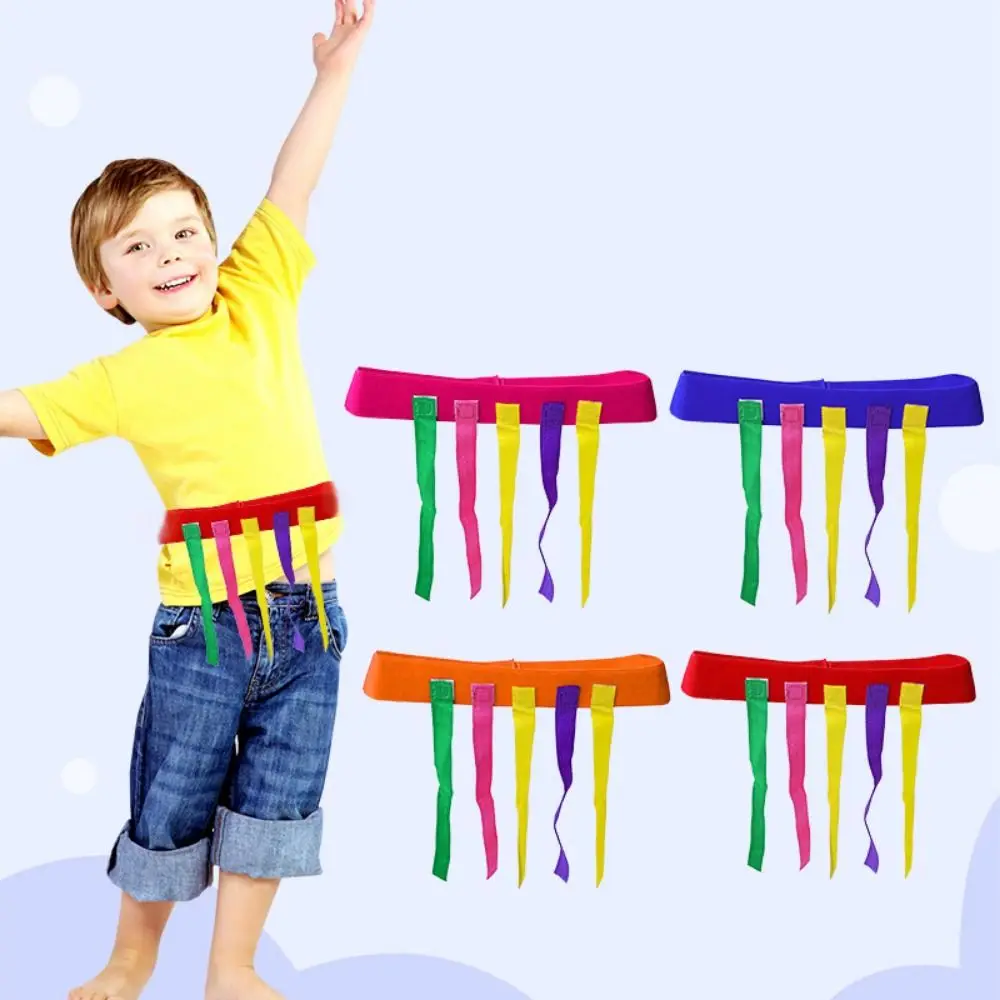 Adjustable Funny Game Belt Chasing Ribbon Bright Color Tail Pulling Prop Waist Strap Buckle Belt Webbing