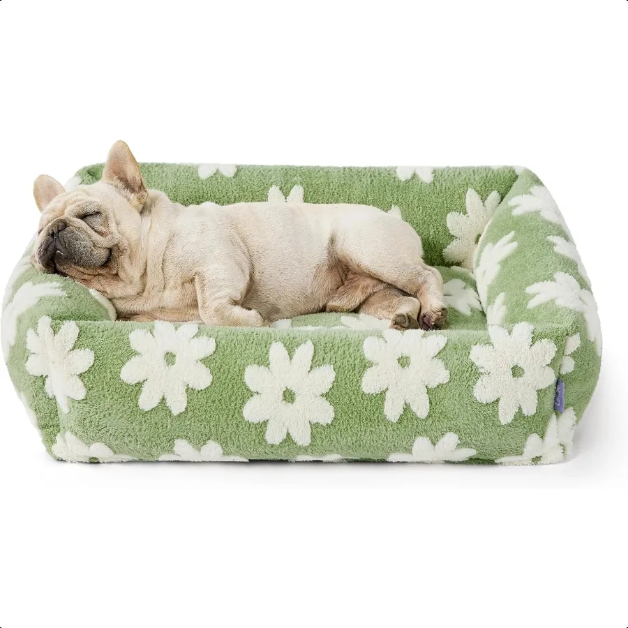 Łóżko dla psa Lesure Cute dla średnich psów, nadające się do prania, przytulne łóżko dla zwierząt, ortopedyczna sofa z żakardowym, puszystym pluszem, antypoślizgowym dnem, 30x24
