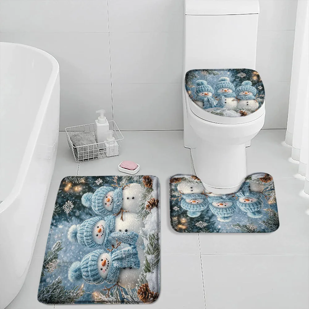 

Милый снеговик, рождественский коврик для ванной, комплект зимнего леса, кедра, снежинка, снежная сцена, рождественский декор для ванной комнаты, нескользящие коврики, крышка унитаза