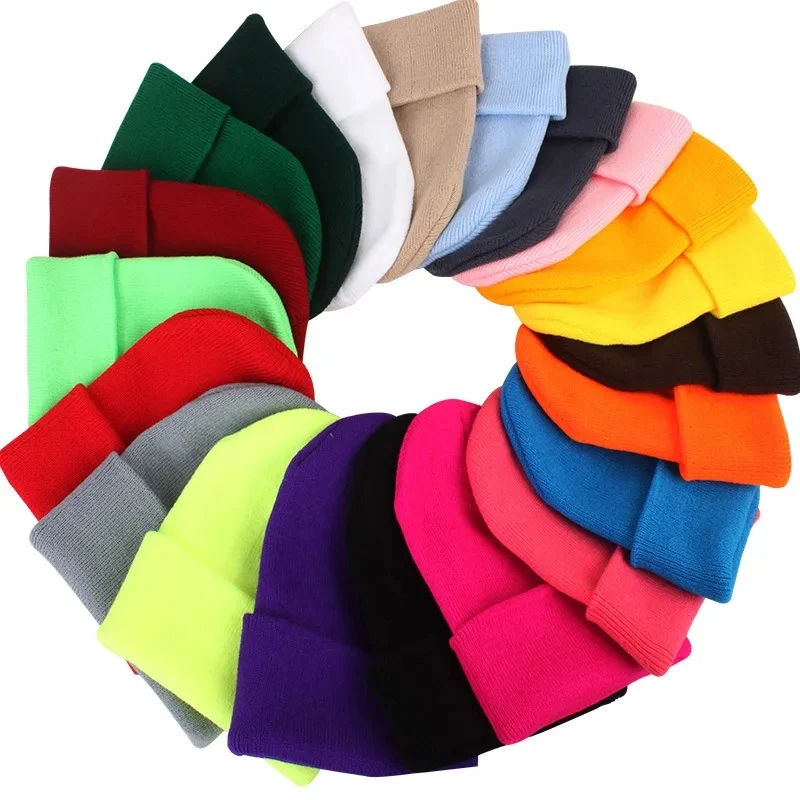 Solid Color Knitted Beanies Hat Winter Warm Ski Hats Men Women Multicolor Skullies Caps Soft Elastic Cap women\'s hats