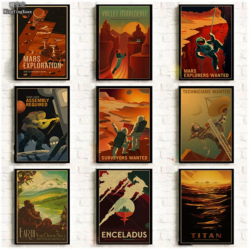 Outer Space Visions of The Future Travel Collection Posters Vintage Kraft Paper Wall Art Painting Home Decor Retro Poster gift