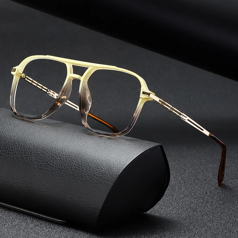 On Sale Men Retro Double Beam Glasses Frame Elasticity Leg Spectacle Frame Women Anti Blue Light Eyeglasses Men’s Pilot Eyewear