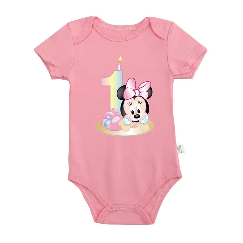 My First Birthday Minnie Mouse Newborn Summer Romper Infant Body Toddler Short Princess Sleeve Jumpsuit Baby Girl Birthday Party