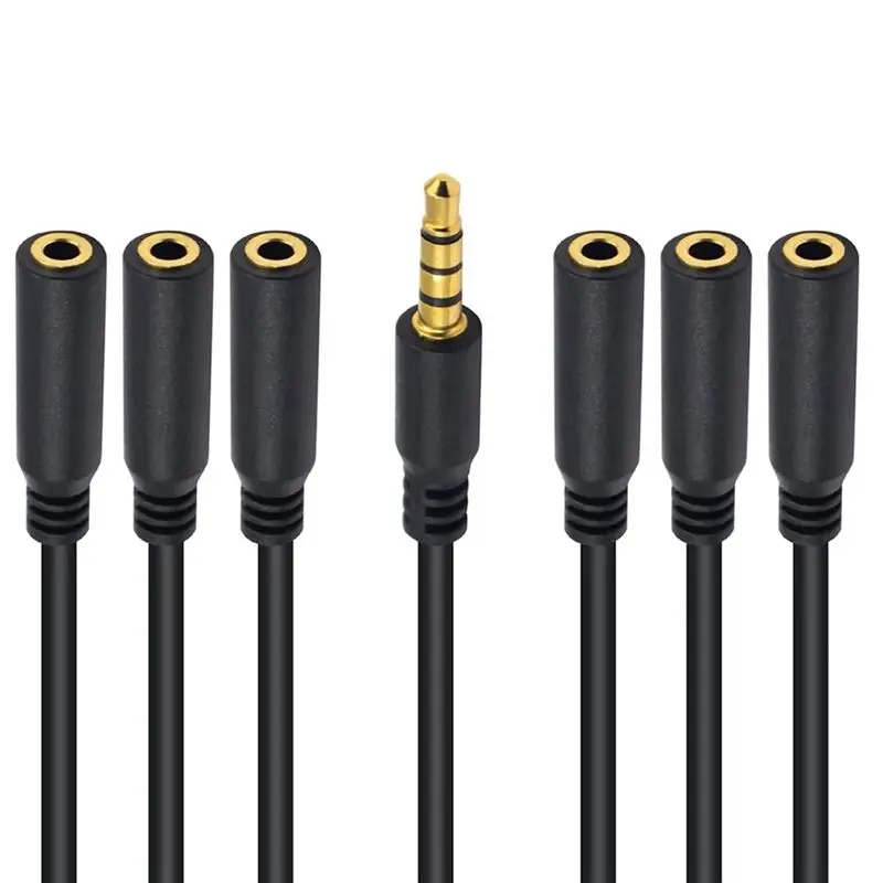 AA60 3.5mm Earphone Splitter Cable 1/8 Inch 4Pole TRRS Male to 6 for Ports Aux Audio Adapter for Mic Headphone Sharing