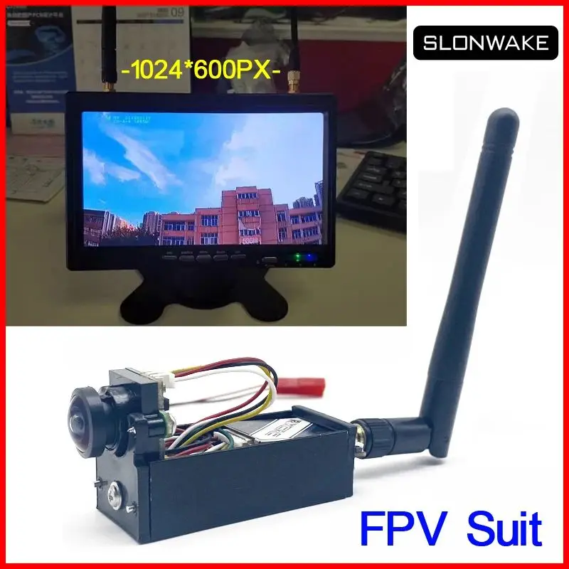 Monitor FPV a lungo raggio 5.8G 48CH 7 pollici HD IPS 1024*600 + trasmettitore 5.8G regolabile con fotocamera FPV 1000TVL incorporata nel microfono