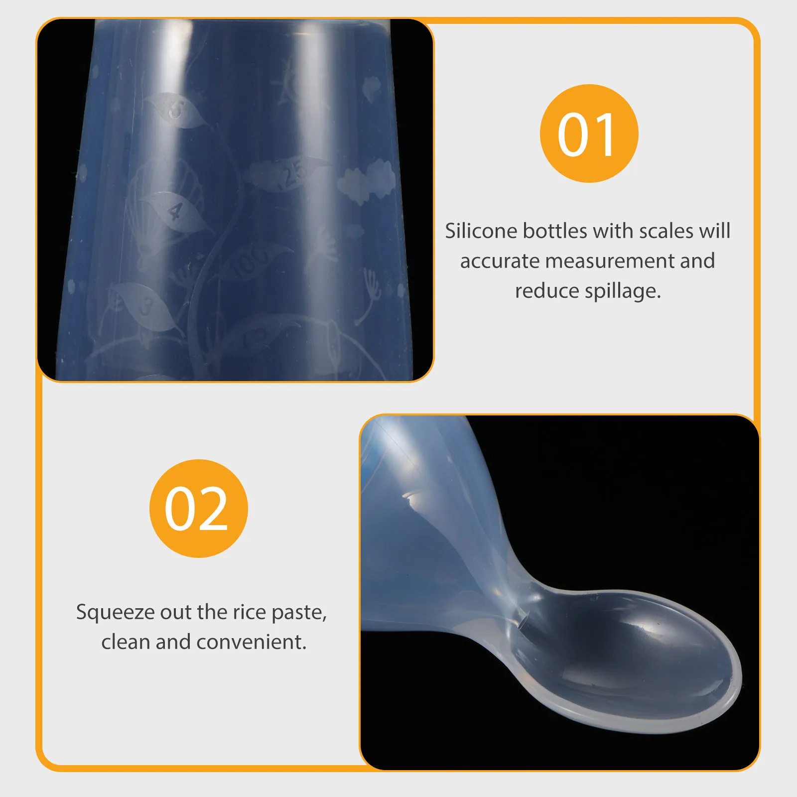 

2Pcs Baby Rice Cereal Feeders Silicone Feeding Bottles with Scale Ergonomic Design for Milk Formula Cereals Silicone Feeders