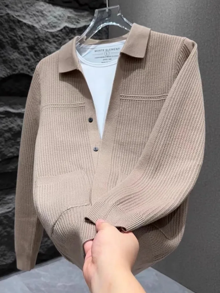 

Мужской модный вязаный кардиган с воротником, повседневный, универсальный, премиум-класса, осенняя новинка 3303