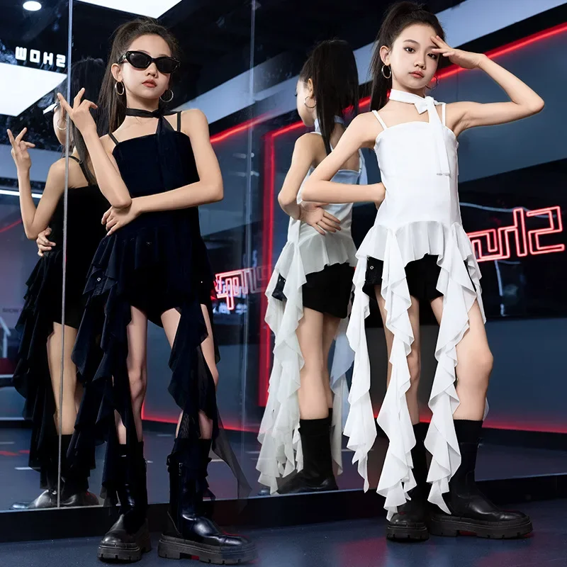 Pantaloncini jazz da ragazza neri bianchi hip-hop aderenti per bambini Abiti per spettacoli di danza hip-hop