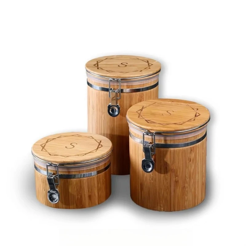 

3-piece bamboo can set, food storage container is easy to use, practical and durable