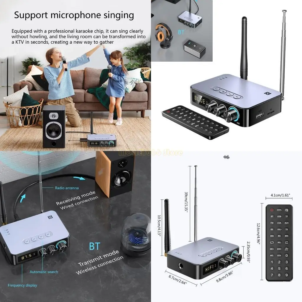 محول الصوت F62C Pluetooth COMPATICAL V5.1 Wireless Reviever Advter مع راديو FM Antanna Remote Contol