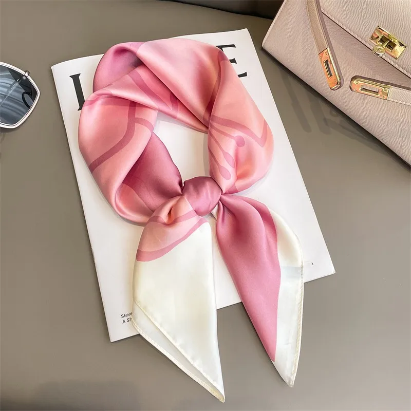 Luxury 70cm Silk Square Scarf Women Satin Bandana Print Scarves Head Band Fashion Lady Hair Shawl Wrap Female Neckerchief Hijab