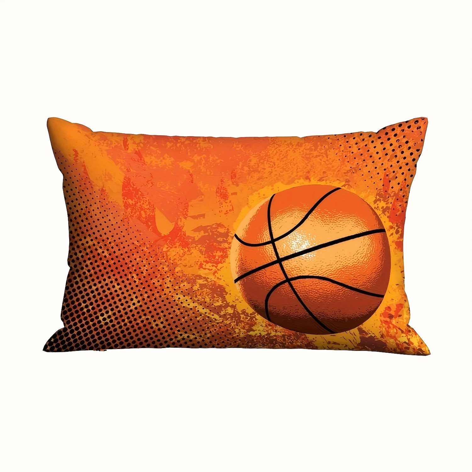 1pc Basketball Flame Gradient Themed Printed Lumbar Pillow Cover,Suitable for Sofa,Bedroom, Living Room, Boy's Room, Sports Room