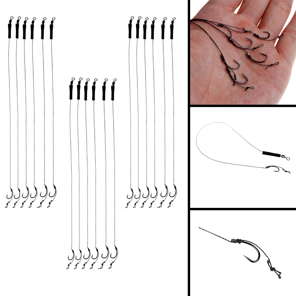 30pcs Carp Fishing Hair Rig Fishing Hook Set Ready Made Barbless Size 6 8 10 Carp Fishing Rigs Tackle 12lb Braid Tackle