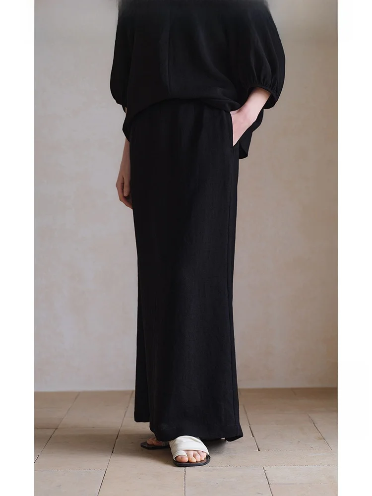 

Женская черная прямая юбка-труба Travel Original Long H-Line из триацетатного волокна, моющаяся, для повседневной носки, простая, со средней талией