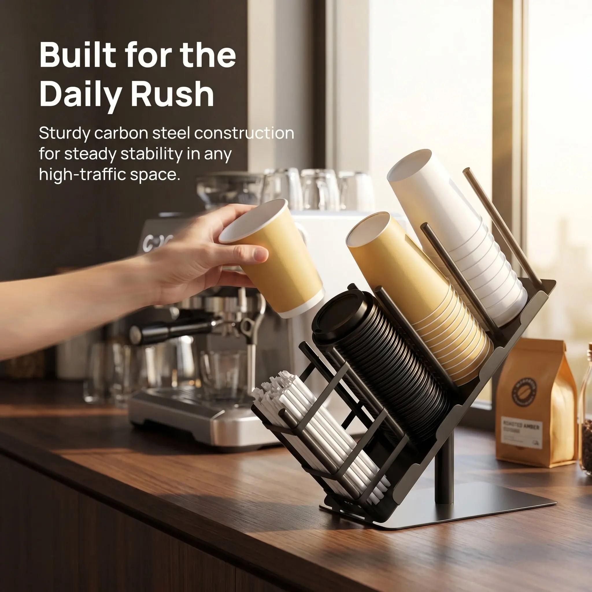 4 Grids Coffee Station Cup Holder Pod Straw Storage Basket Metal Detachable Countertop Display Rack Bar Organizer