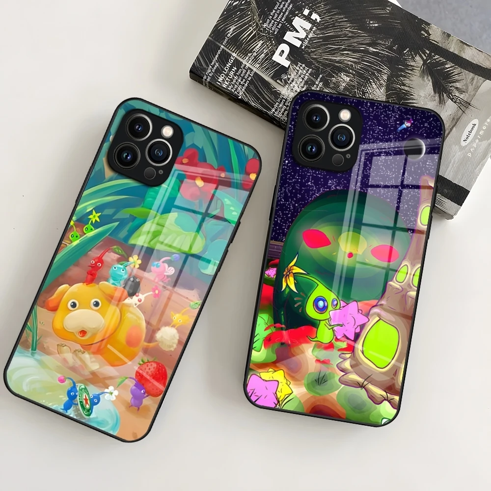 P-Pikmin 4 Game Phone Case for iPhone 15 Pro 14 13 12 11 Mini X XS XR Max 6 8 Plus SE 2020 Glass Design Cove