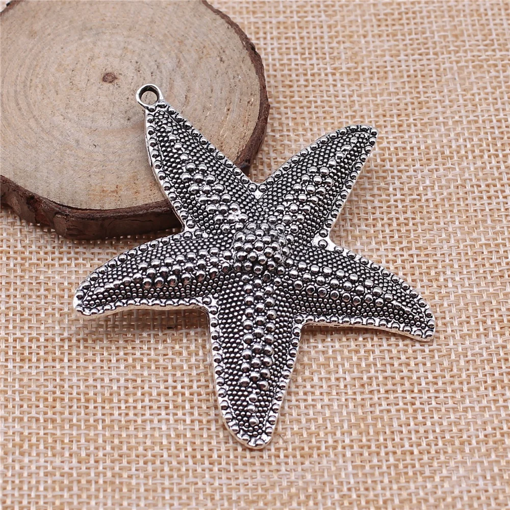 WYSIWYG 1pcs 67x63mm Big Starfish Pendants Antique Silver Color Big Starfish Charm Big Starfish Charm Pendants