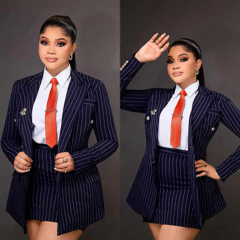 

Vintage Peaked Lapel Stripe Women Suits Pocket Blazer+Mini Skirt 2 Piece Slim Fit Office Lady Suit Set Customized