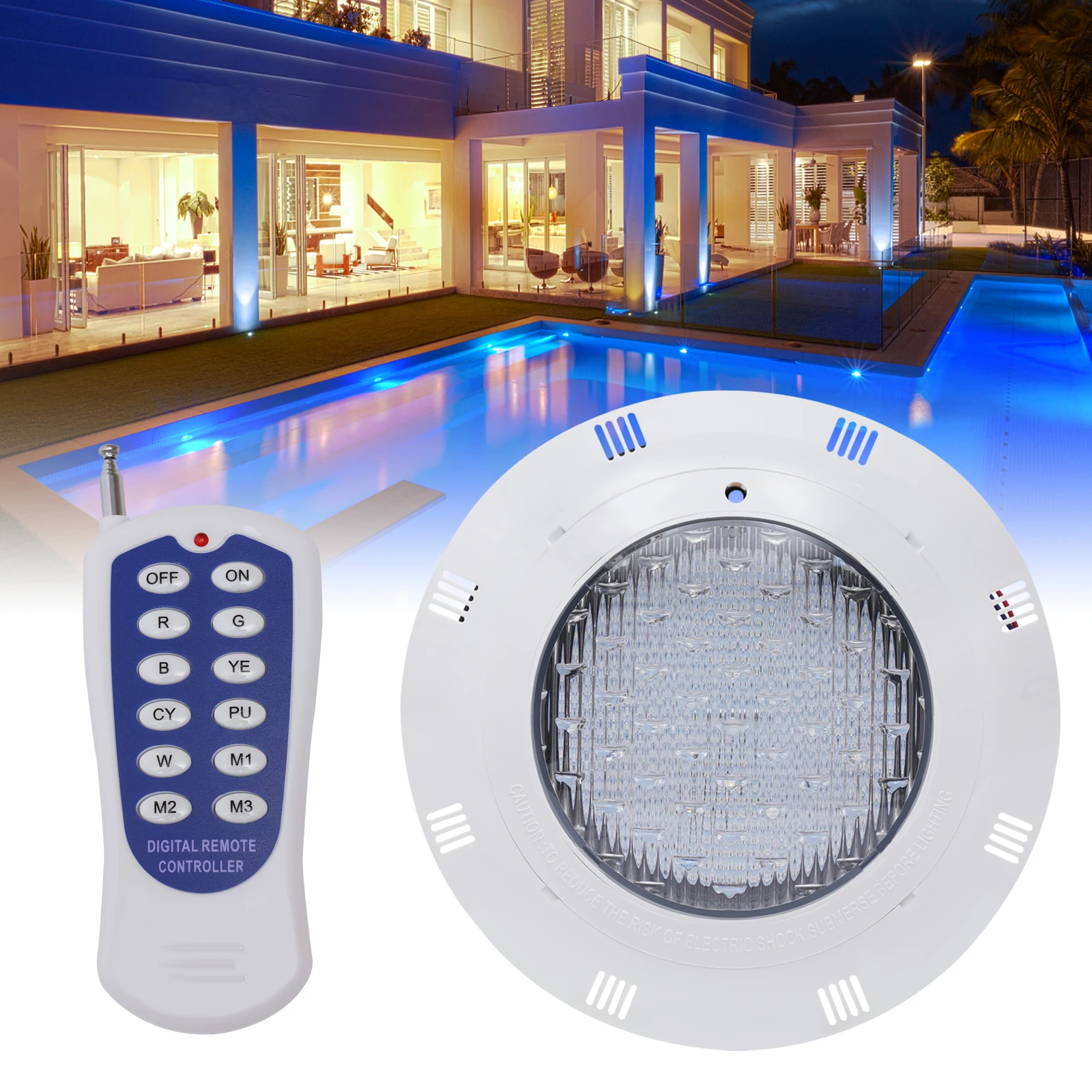 Swimming Pool LED Light RGB Underwater Light IP68 W/ Remote Spa Underwater Light Waterproof Lamp AC12V 45W