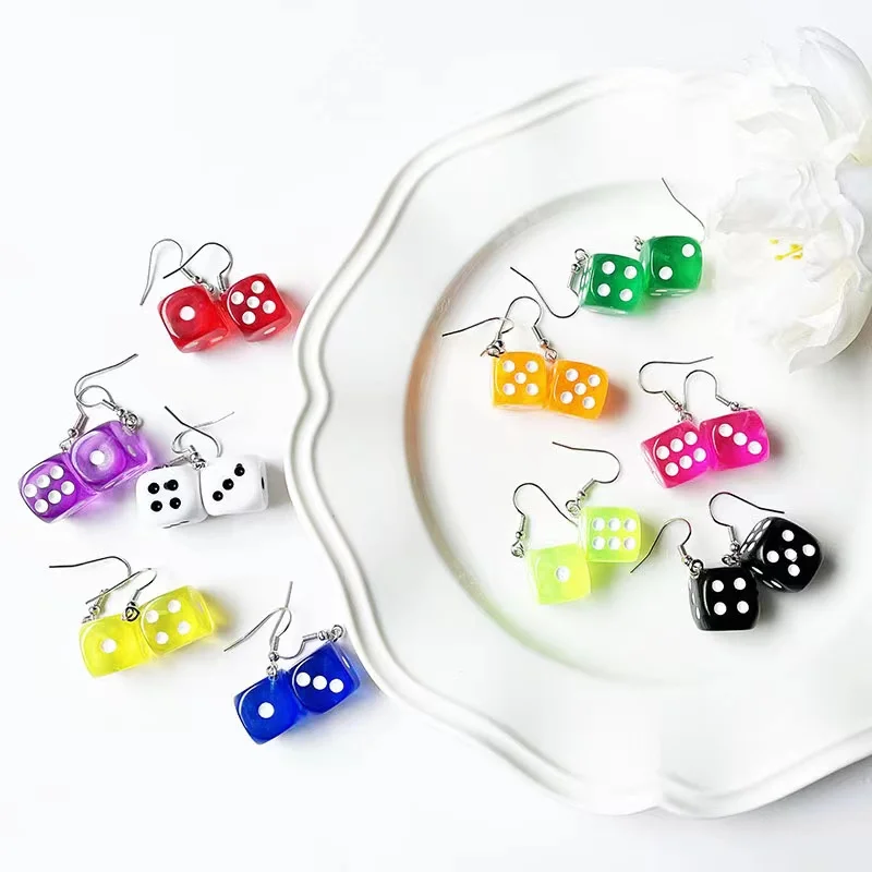 Earring For Women Resin Handmade Cartoons 10 Colors 3D Dice Drop Earrings Funny Gift