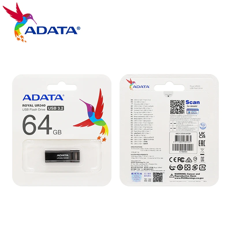 محرك أقراص فلاش USB من ADATA-Royal للكمبيوتر ، محرك أقراص محمول بقلم مضاد للمياه ، قرص معدني U ، أصلي ، UR340 ، 32GB ، 64GB ، 128GB ، USB 3.2 ، Gen 1