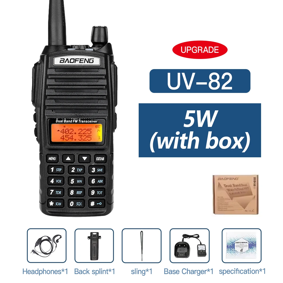 Baofeng UV-82 Dual PTT Walkie Talkie High Power 5W/8W EU82X Dual Band VHF UHF FM Amateur Radio Stati 10KM Lange Ham CB Radio - afbeelding 1