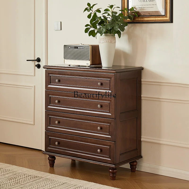 

02American retro all solid wood modern four or five chest cabinet simple walnut wood bedroom locker