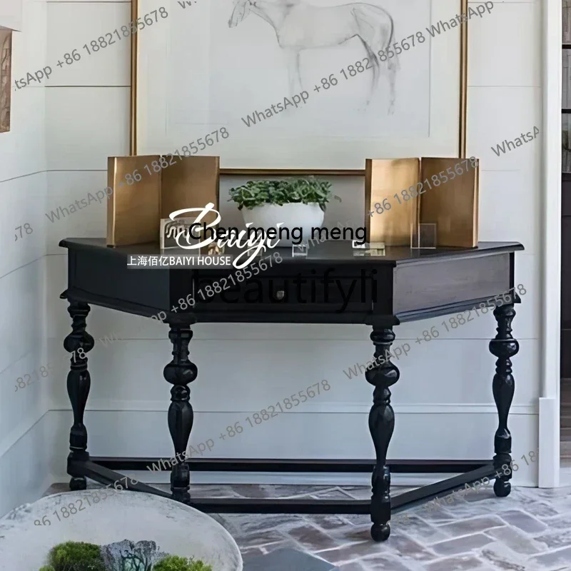 

D178 French retro black porch rack solid wood entrance foyer porch cabinet American simple light luxury high sense