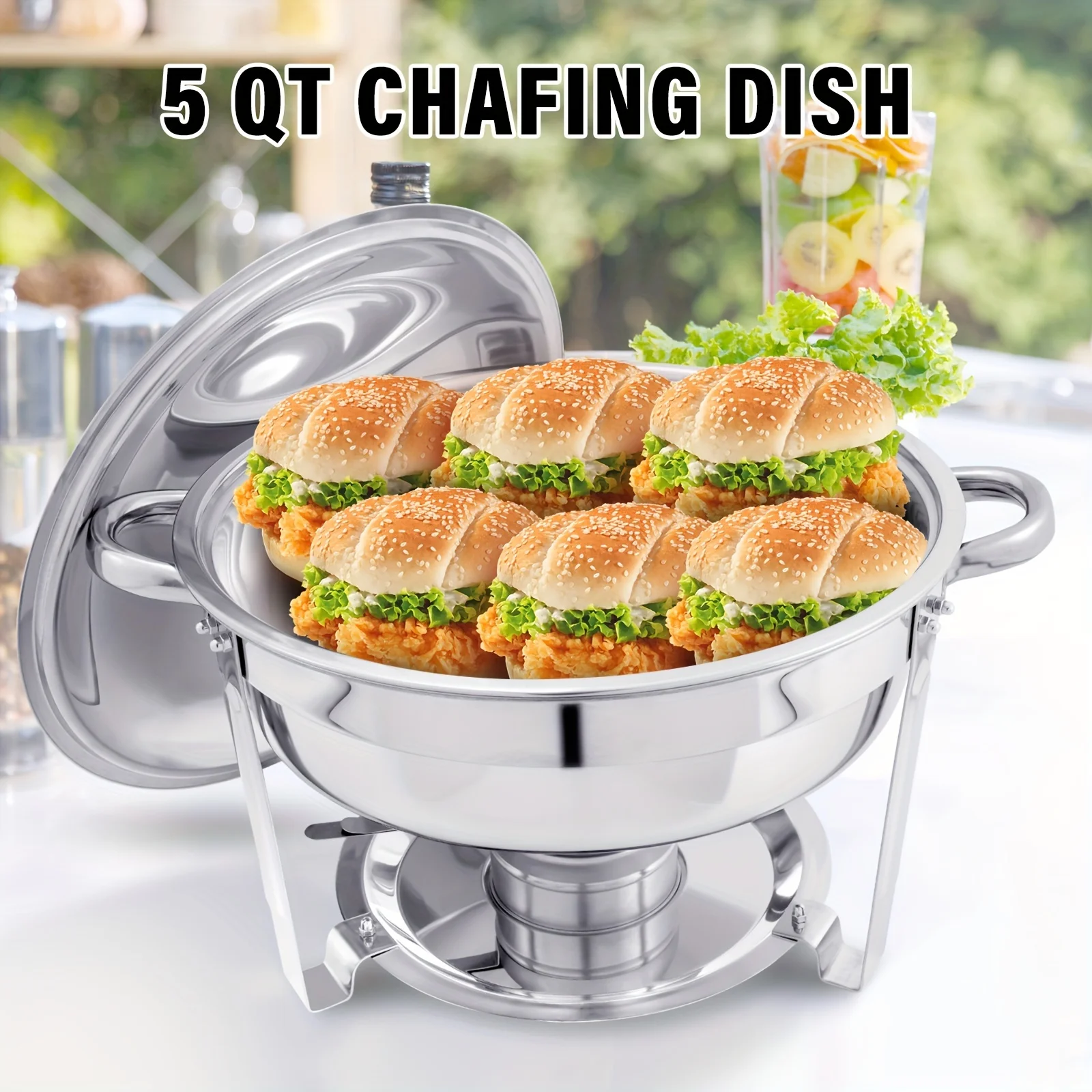 1 Packs Round 5QT Chafing Dish Buffet Set,  Food Pans, Water Pan and Fuel Holders for Restaurant Catering Parties Weddings