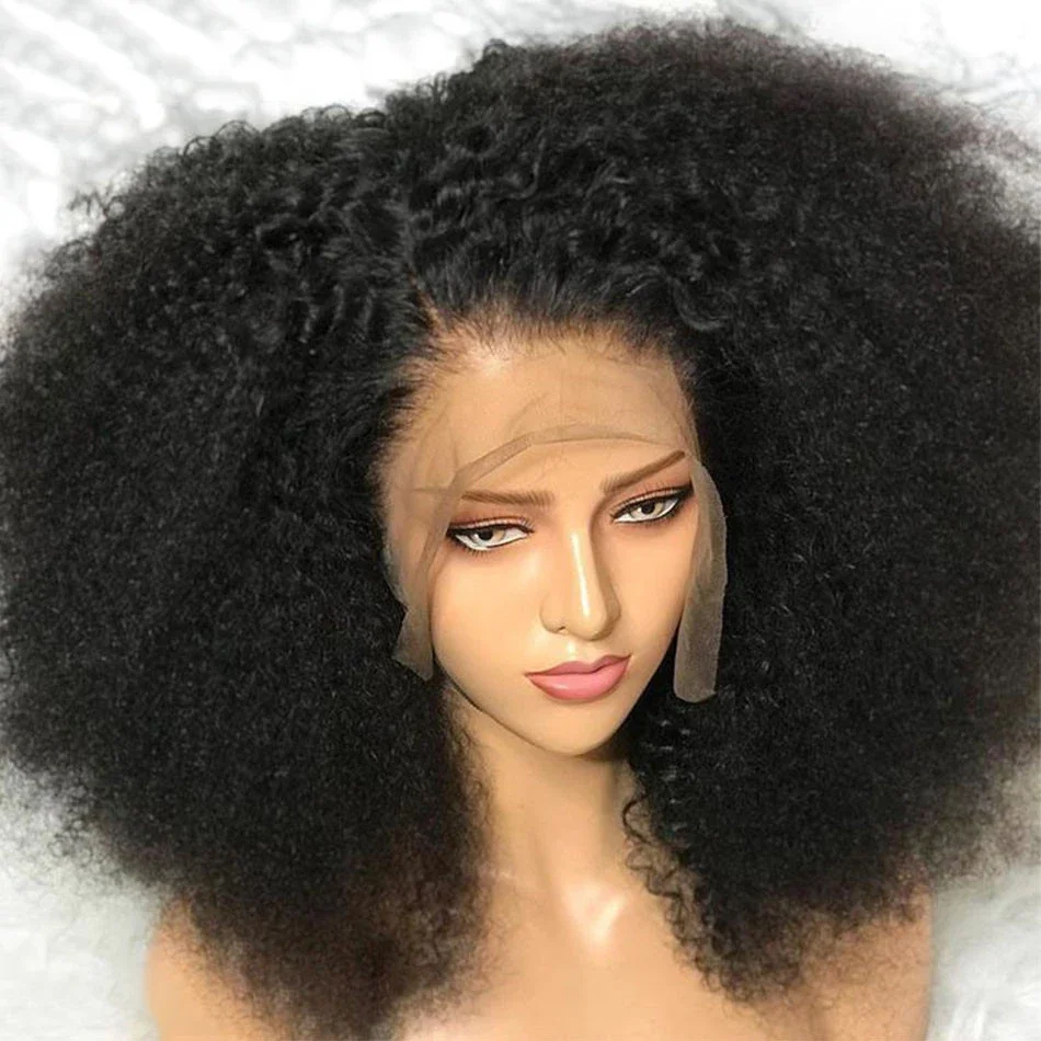 180%Density Soft Black 26“ Natural Hairline Glueless Kinky Curly 13x4 Lace Front Wig For Black Women BabyHair Preplucked