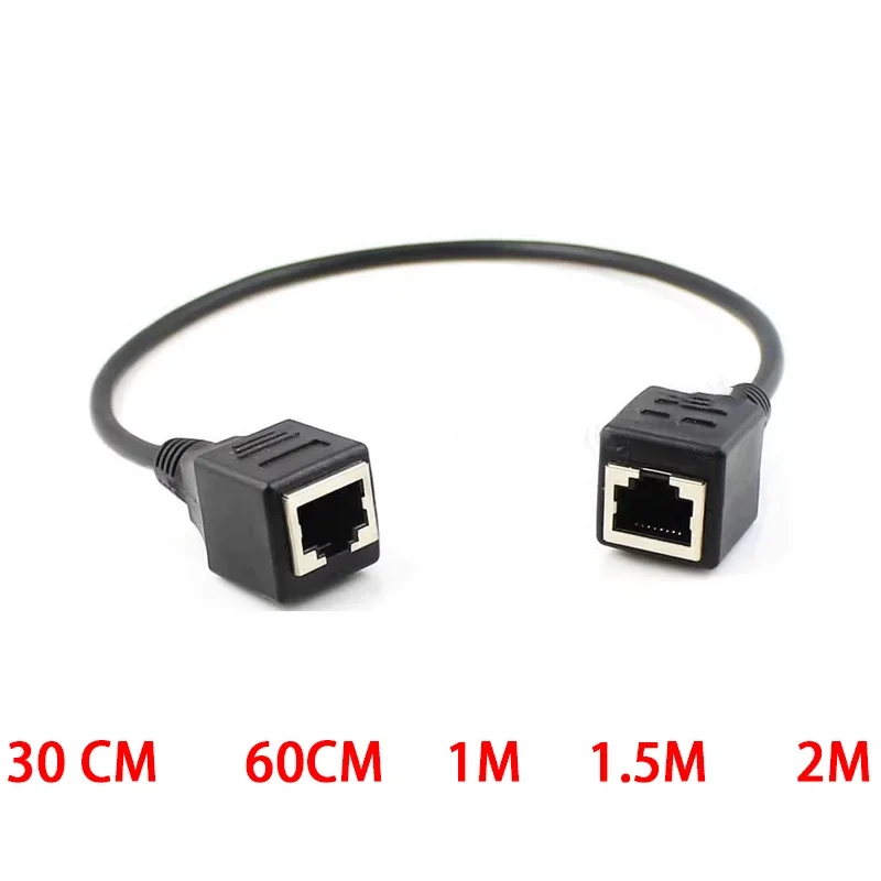 RJ45 Female To Female Copper Network Port Extension Cable 8-core Black Network Straight-through Cable Waterproof Terminal Block