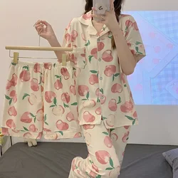 Women's new pajamas homewear set of summer pajamas three-piece set of cute Japanese girls students short-sleeved homewear set