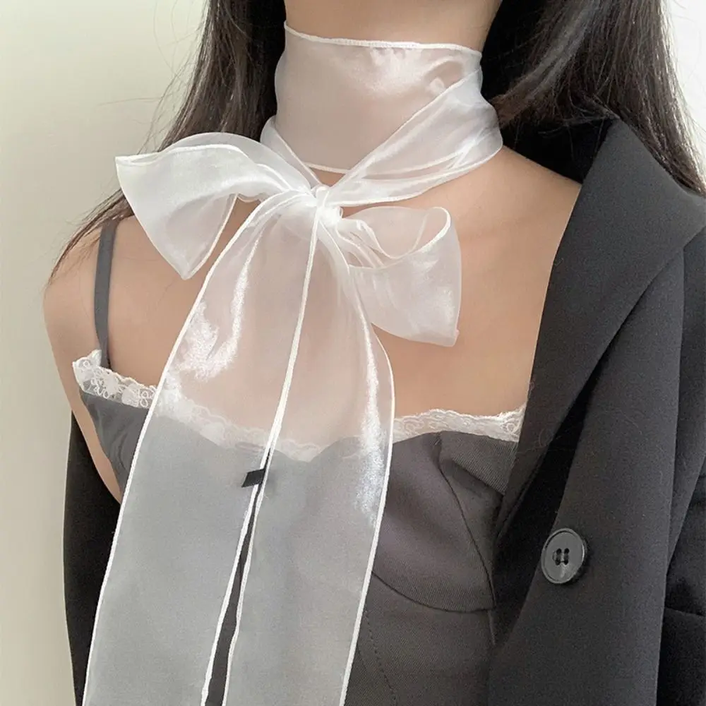 

Elegant Silk Material Silk Scarf Thin Pearl Shiny Headband Korean Style Long Narrow Scarf Spring Summer