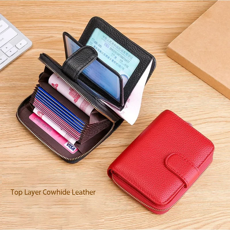 Genuine Leather Wallet Men Women Multi-Functional First Layer Cowhide RFID Money Purse Card Holder Zipper Wallet