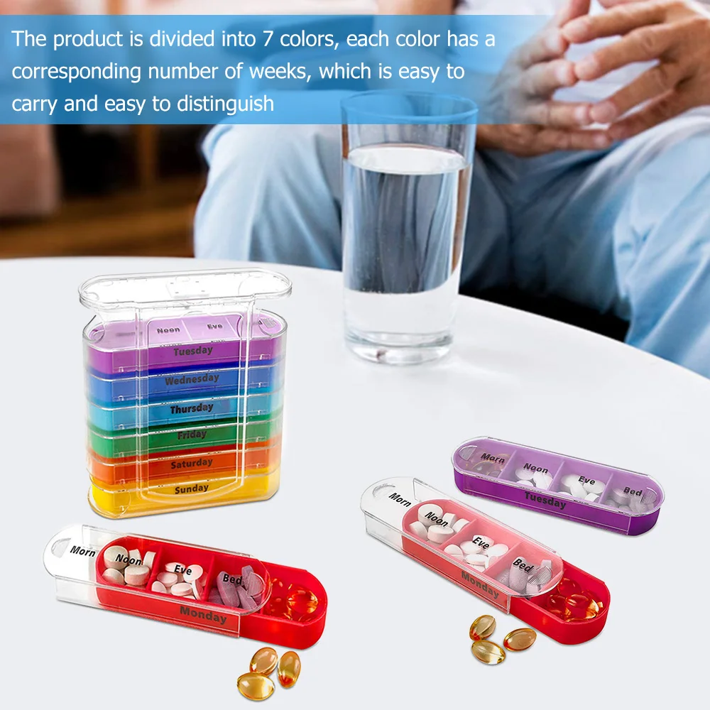 Pill Classify Box 28 Grids 7 Days 4 Times a Day Pills Storage Container Portable Capsules Vitamins Organizer Travel Old Man Chil