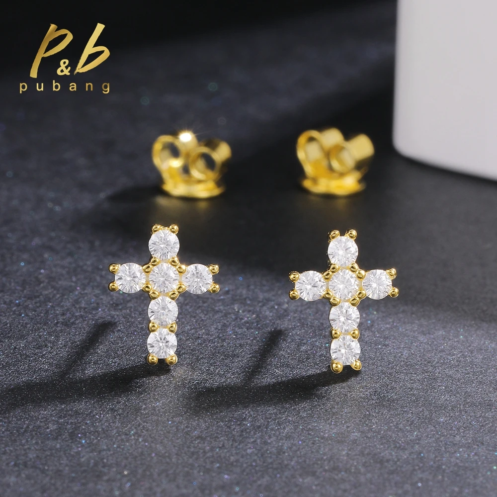 PuBang Fine bizuteria 925 Sterling Silver GRA All Moissanite Diamond Hip Hop Rock Cross kolczyki dla kobiet prezent dla mężczyzny sprzedaż hurtowa