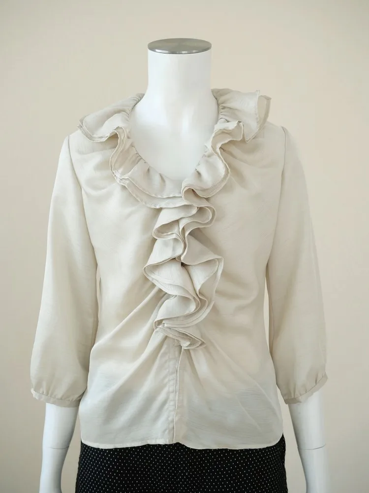 

Ele Ladylike Slim Fit irt with Earlet Lace Trim 7/8 Sve Pure Color Commute Sle irt for Women