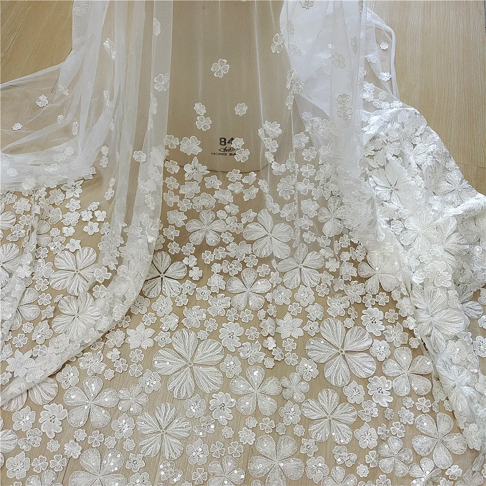 Handmade 3D Studded Wedding Dress, Lace Fabric, Bride Dress, Headdress Dress, DIY Sewn Fabric, RS4838