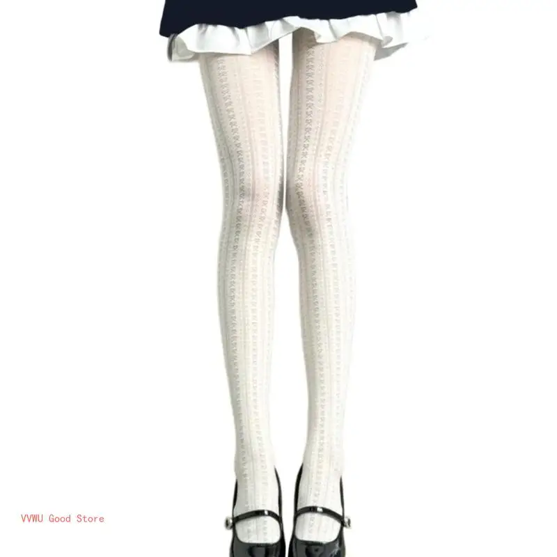 Japanese Preppy Thin Tights with Bowknot Pattern for Women Pantyhose Leggings