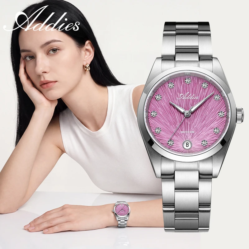 Addies AW25916 Women Watch 31mm Sapphire Glass 50m Waterproof Sport 316L Stainless Steel Ladies Wristwatch Luminous Quartz Watch