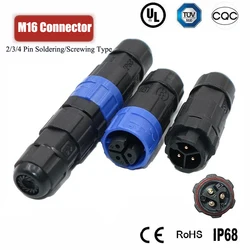 Waterproof M16 2 3 4 Pin Connector IP68 Self-locking Male Female Plug Assembly Quick Lock Screw/Welding Cable Connectors Joint